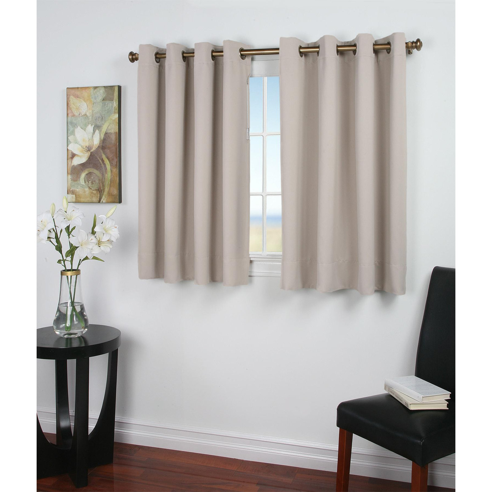 Ardelle Blackout Polyester Curtain, Gray with Brushed Nickel Grommets., 56" W x 36" L