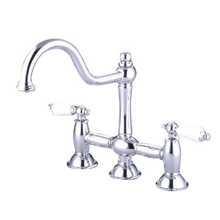 Double Handle Widespread Kitchen Faucet with Porcelain Lever Handles, Polished Chrome
