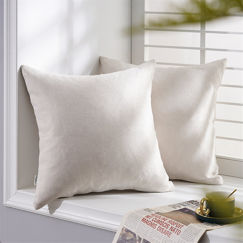 Housse de coussin carré en chenille, 18" x 18", Blanc cassé