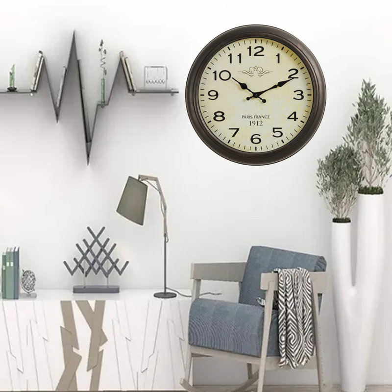 Horloge murale moderne de 16 pouces, silencieuse sans pile, grande horloge décorative ronde pour le salon, la cuisine, le bureau, l'école
