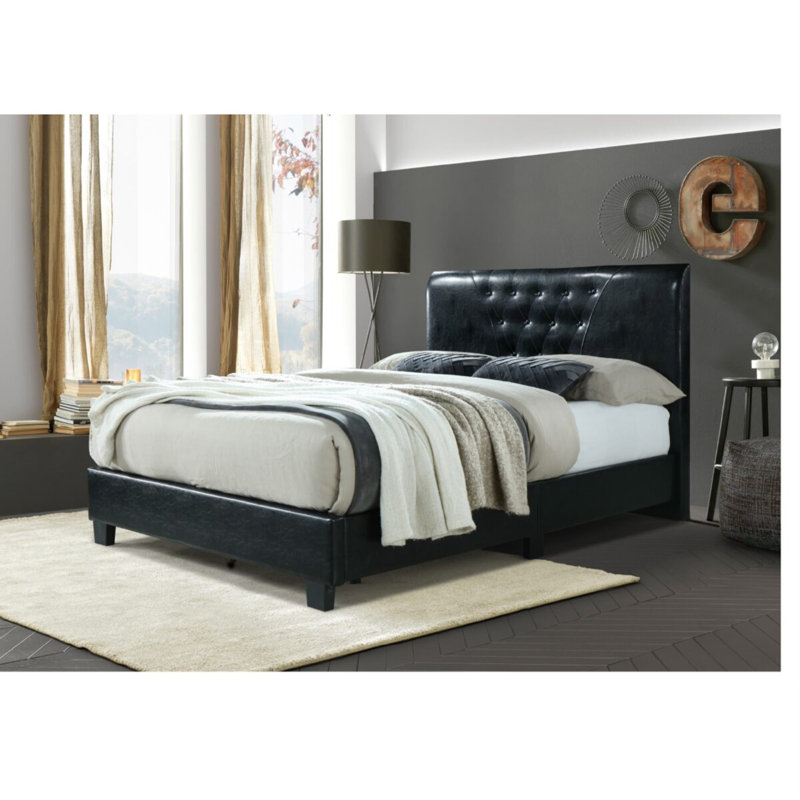 Upholstered Platform Bed, Black, Queen