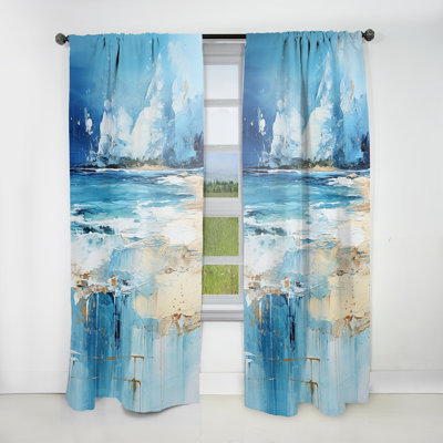 Bleu et beige Jacey Tranquility Beach II - Rideau minimaliste côtier - Velours obscurcissant - 1 panneau