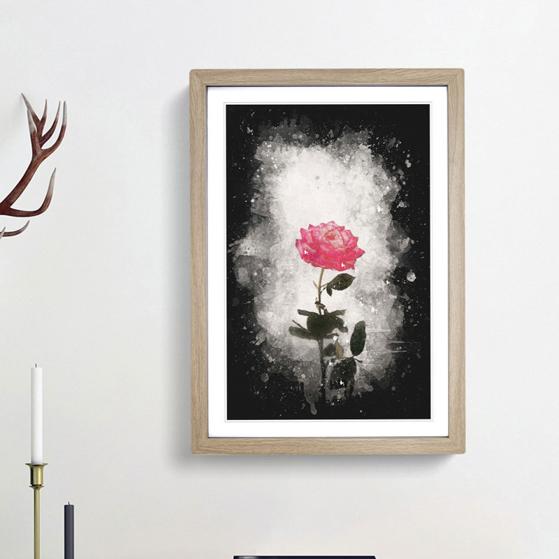 Climbing Pink Rose - Framed Print, 63cm H x 45cm W x 2cm D, Oak Framed