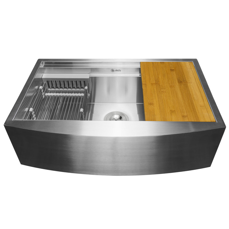 KS0239 Farmhouse 33-in x 22-in Stainless steel Single bowl Workstation Kitchen Sink