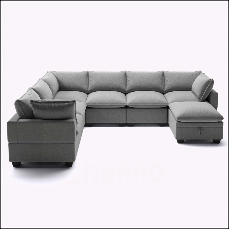 120*93" Modern U Shape Modular Sofa with Storage Ottoman