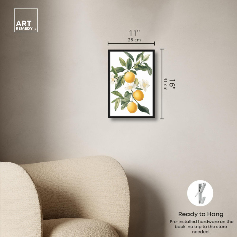 «Lemon and Leaf Fusion II», reproductions sur toile par Art Remedy, H 16 po x l 11 po, Cadre flottant noir