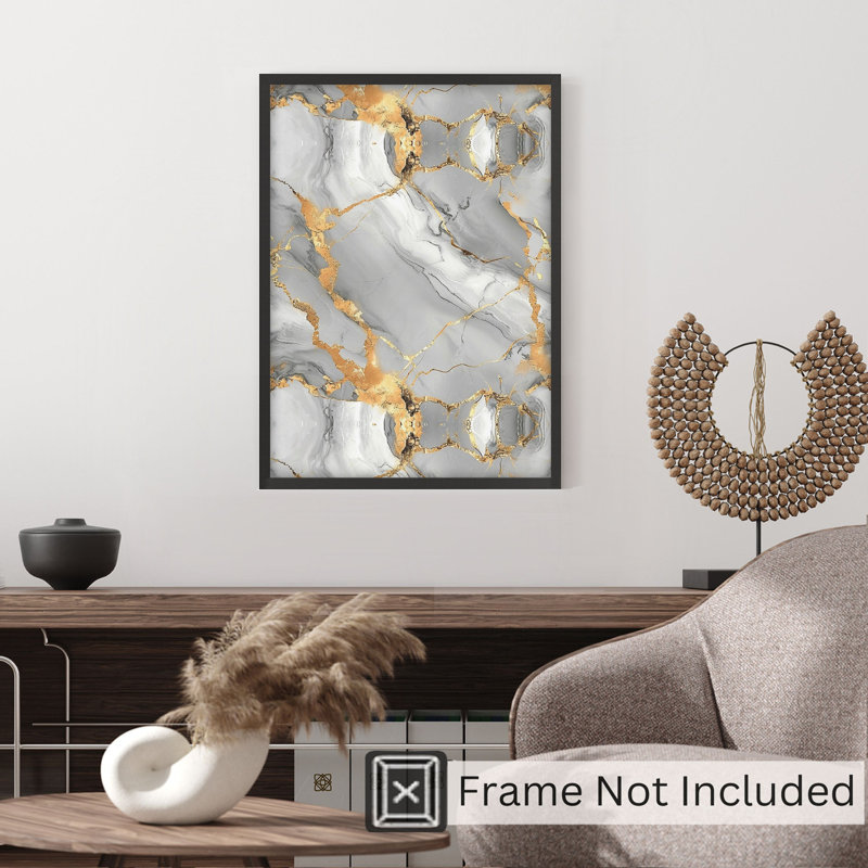 Abstrait gris et doré, reproduction d'art moderne sans cadre Geode, H 20 po x l 16 po
