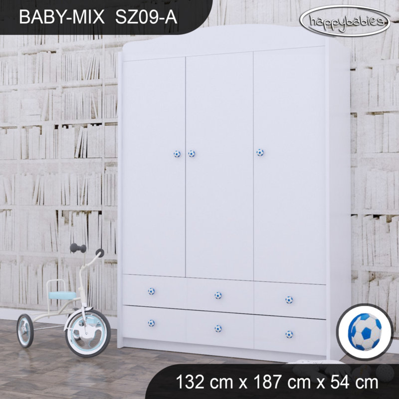 Baby 3 Door Wardrobe, Blue/White