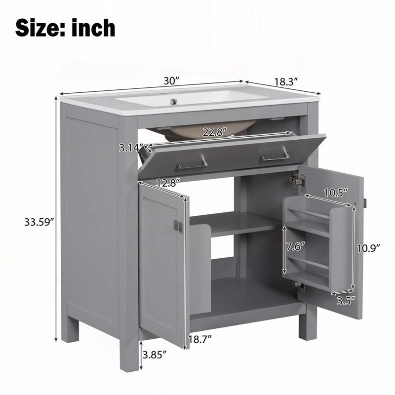 Meuble-lavabo 30 po avec lavabo en céramique, Gris