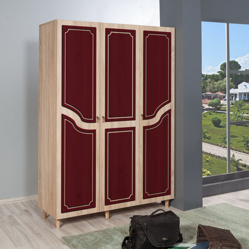Rummel 3 Door Manufactured Wood Wardrobe, Burgundy