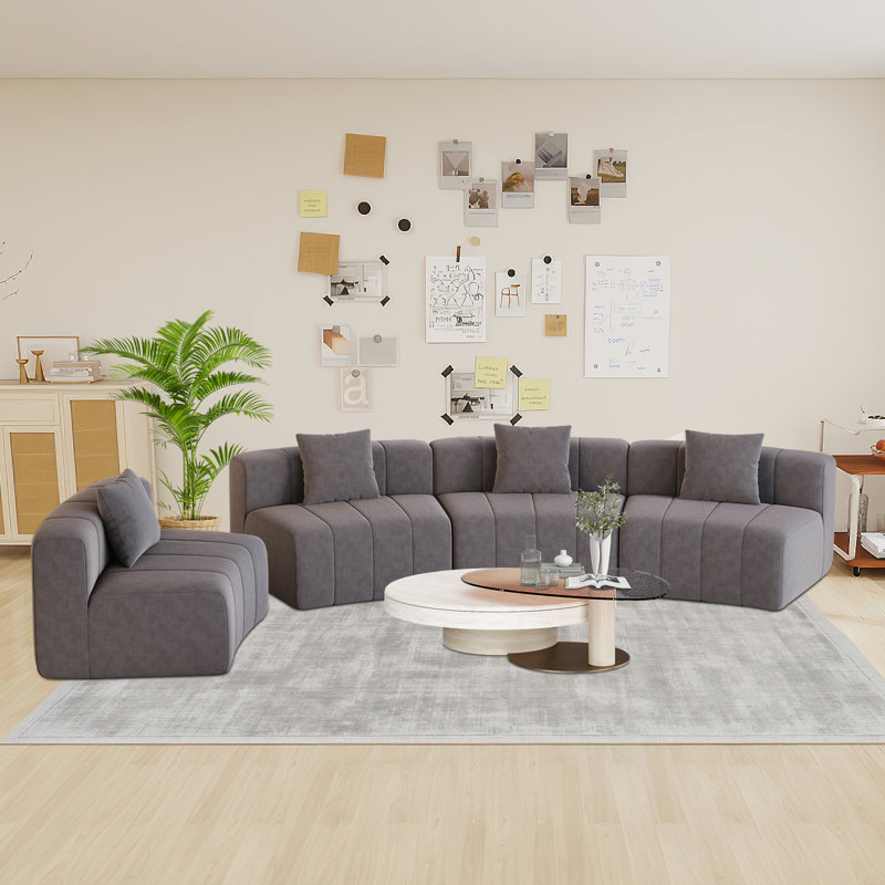 Canapé modulaire courbé en chenille avec 4 coussins - Conception semi-circulaire modulaire pour le salon, la chambre à coucher, le bureau ou le salon