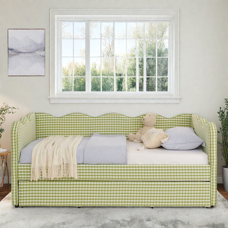 Lit de jour confortable avec couchette, port USB et adorable forme de vague, Vert