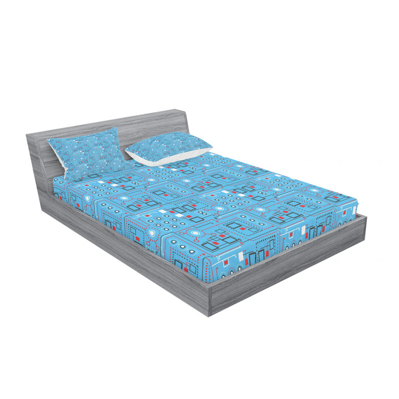 Microfiber Geometric Sheet Set, Queen Sheet Set with Fitted Sheet