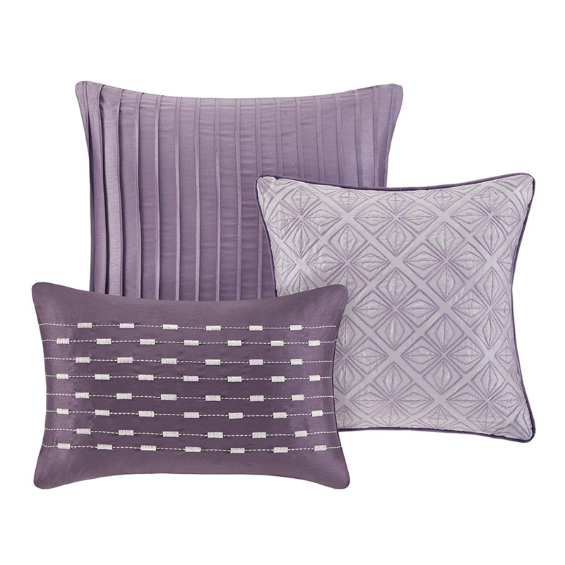 7 Piece Jaquard Comforter Set Purple, Queen + 1 Comforter + 5 Pillows + 1 Bed Skirt