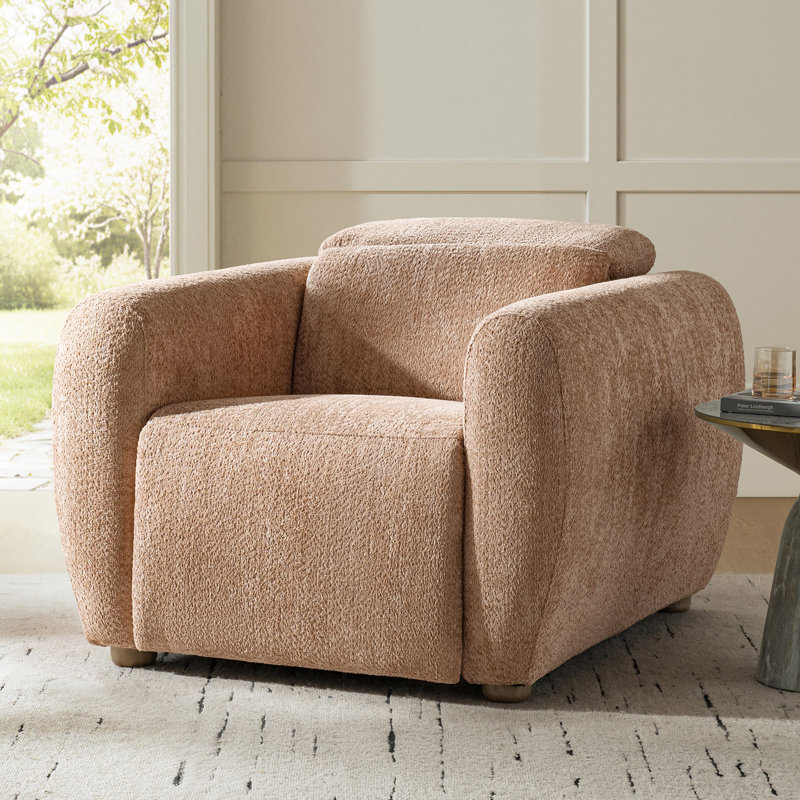 Aegean Modern Chenille Power Recliner with Dual Motor and Covered Arms, Sand