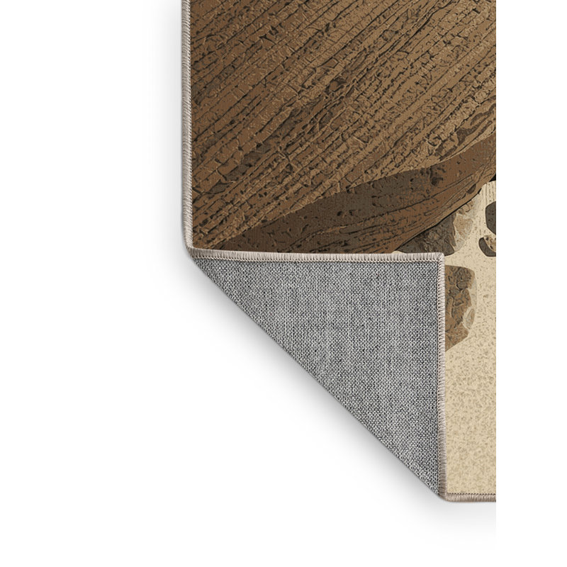Machine Washable Penola Rustic Stone Rug in Brown – Beige Binding, 2 x 4
