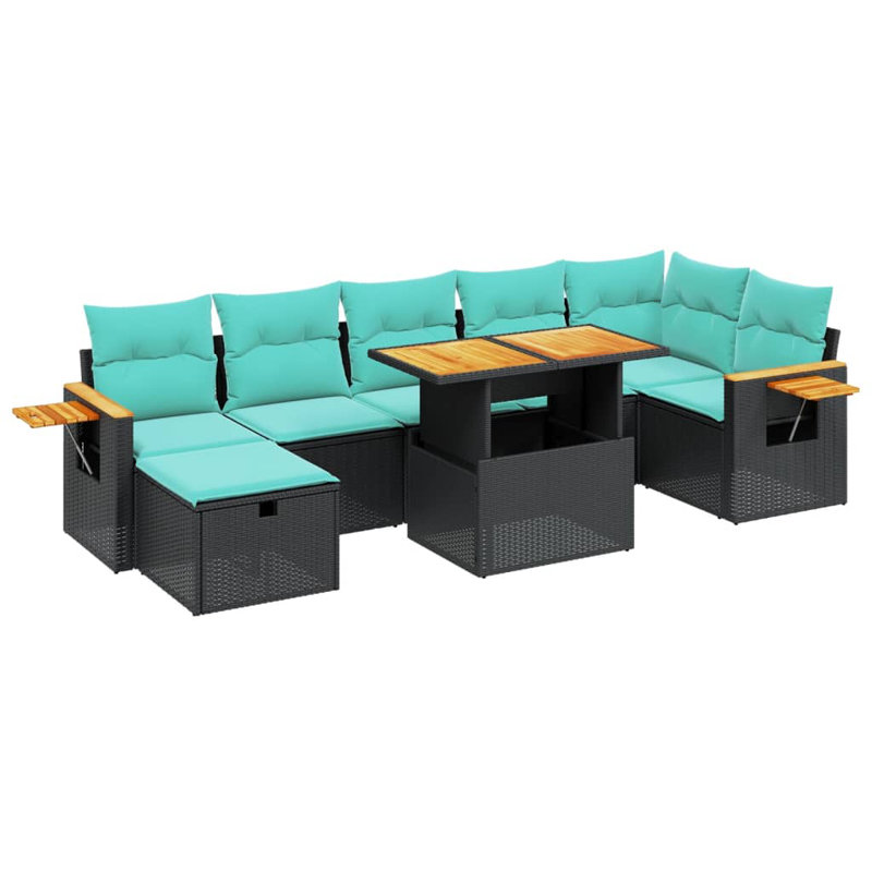  Ensemble de canapé de patio 8 pièces avec coussins en rotin de polyester, Vert, Noir