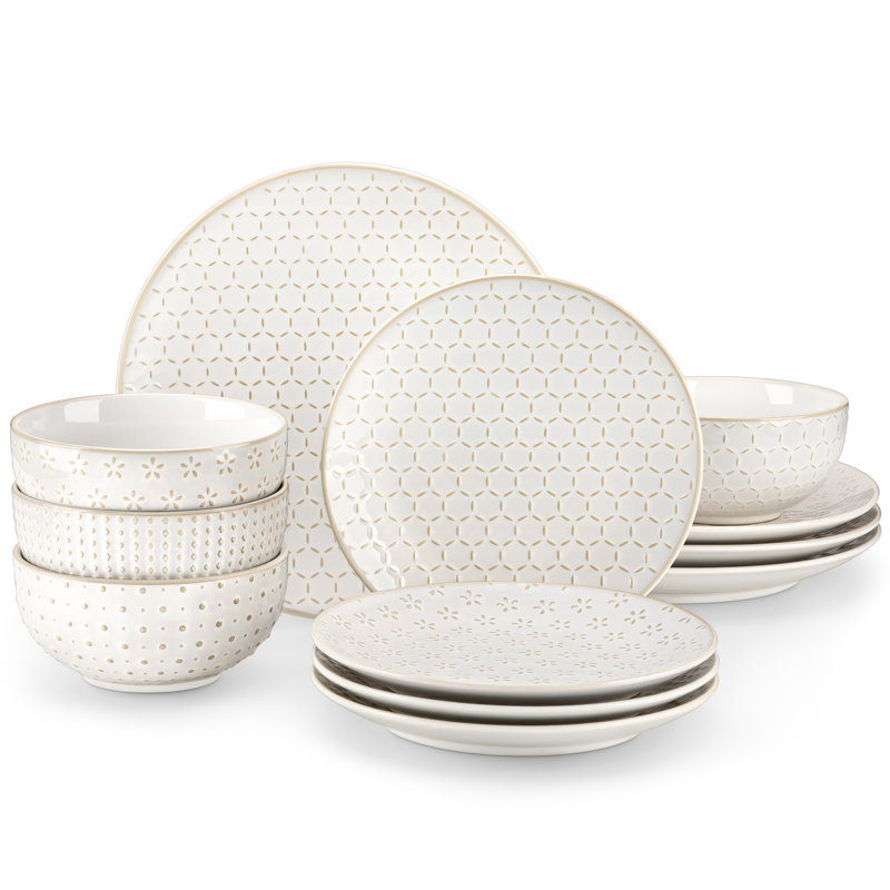 12 Piece Stoneware Dinnerware Set - Service for 4 