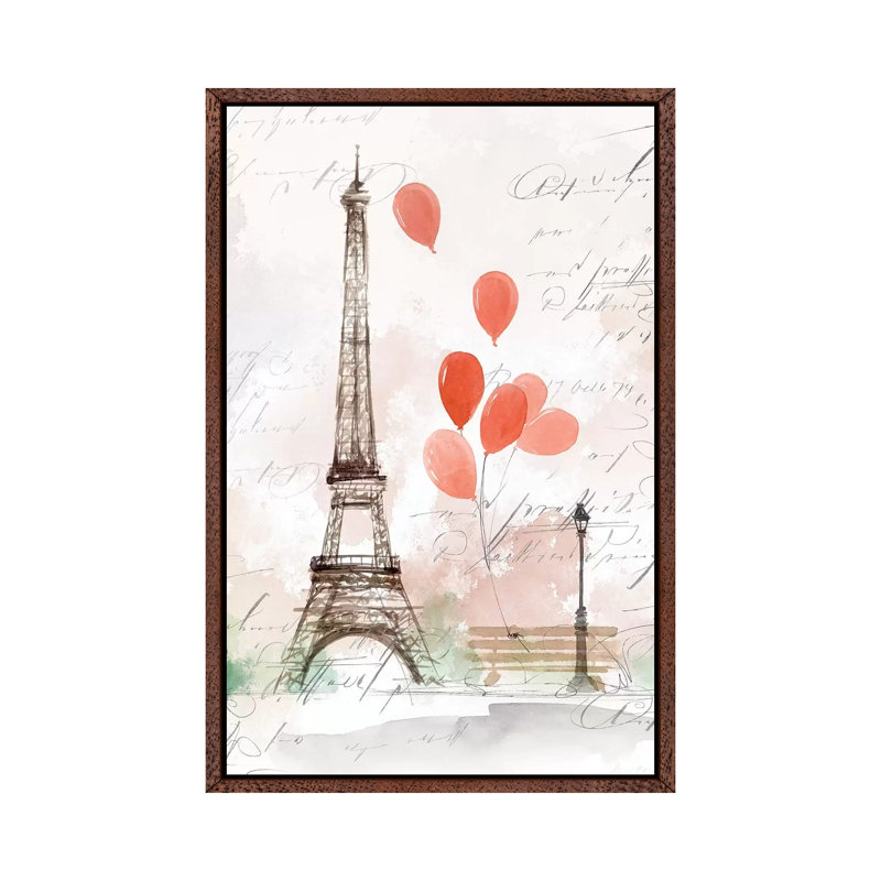 Balloons In Paris by Isabelle Z - Print on Canvas, 66.04 cm H x 45.72 cm W, Classic Brown Wood Framed