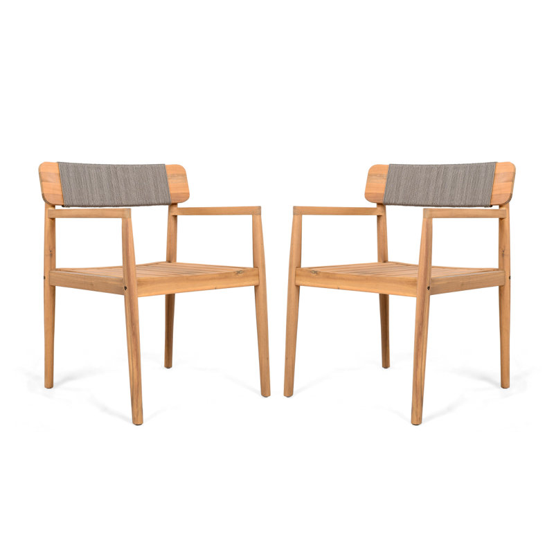 Table de salle à manger d'extérieur en bois d'acacia tressé Creative avec chaises et accoudoirs