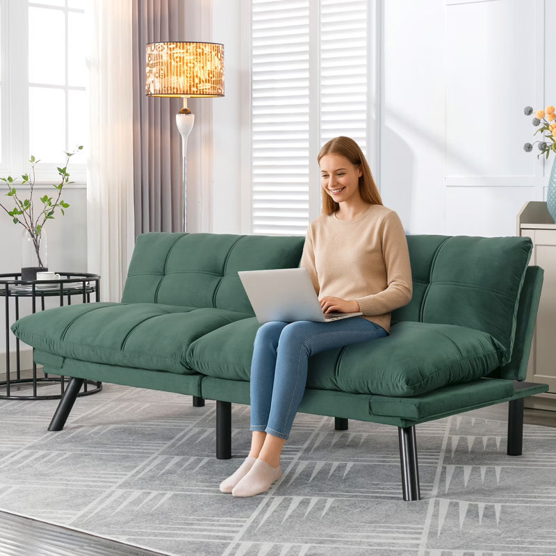 71'' Convertible Folding Modern Sofa Bed with Adjustable Armrest, Emerald Velvet, 29.13'' H x 70.87'' W x 38.6'' D