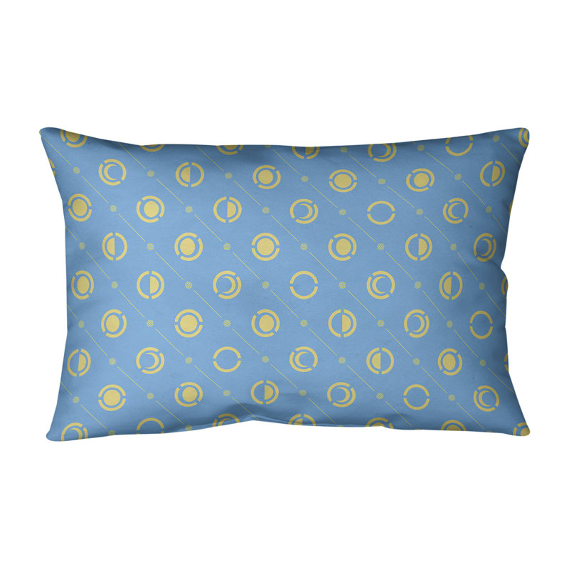 Coussin lombaire Moon phases, H 14 po x l 20 po, Bleu sarcelle/jaune, Duvet/plume