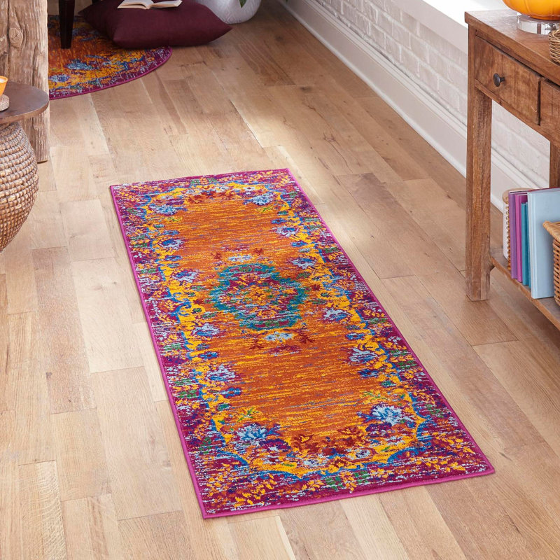 Tapis orange Calypso Orange_Unique Loom, Tapis de couloir 2 pi x 6 pi 1 po