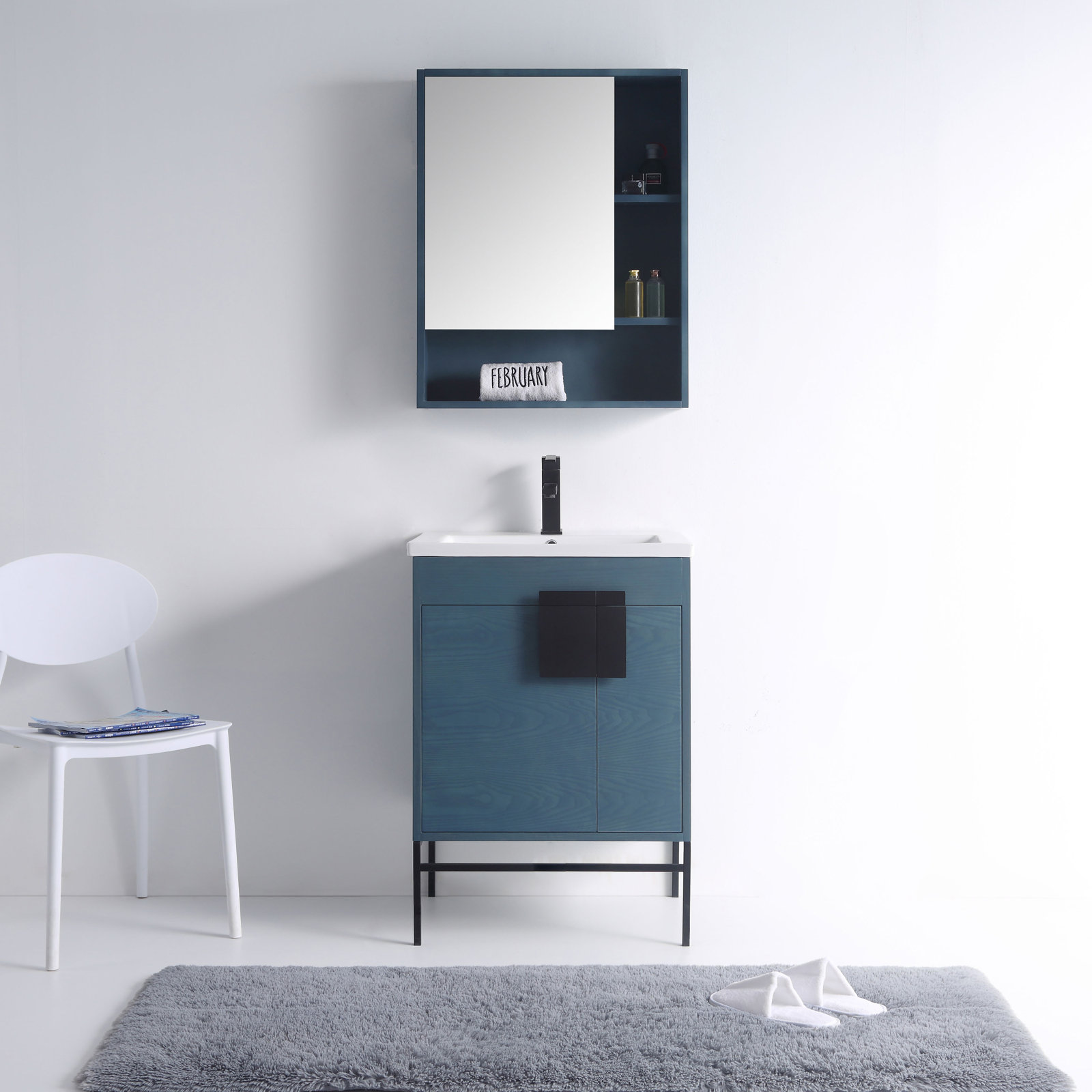 Maisie 24'' Single Bathroom Vanity, Black Matte, French Blue