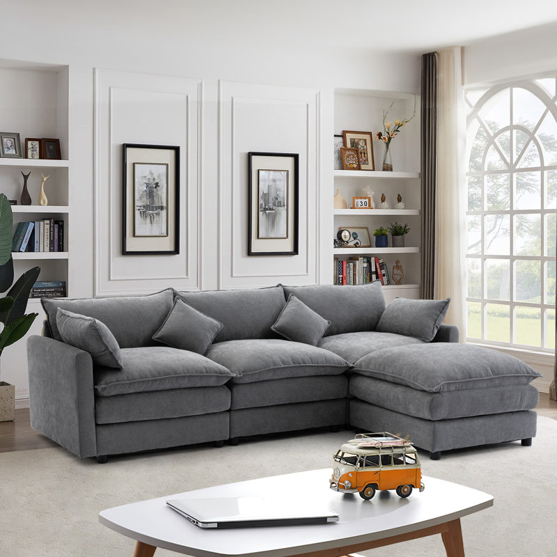 Canapé modulaire rembourré 4 pièces Leachville, Tissu gris