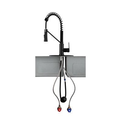 Robinet de lavabo utilitaire noir mat en nickel brossé, extractible avec distributeur de savon, robinet de cuisine à débit de 1,8 gallon par minute en métal, distributeur pour un trou