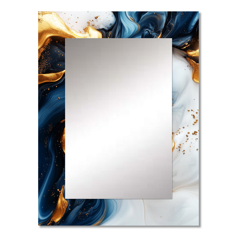 Abstrait marbre en bleu et or - miroir décoratif en marbre, miroir mural moderne, impression d'art en métal, 32 po x 24 po