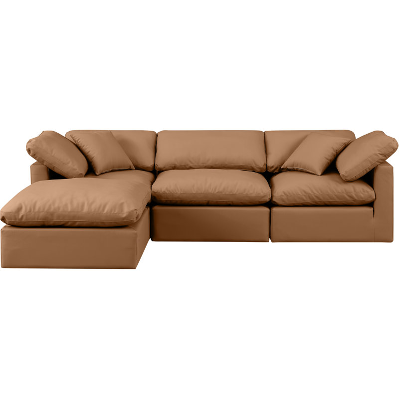 Itala Upholstered L-Shaped Sectional Reversible, Cognac Vegan Leather