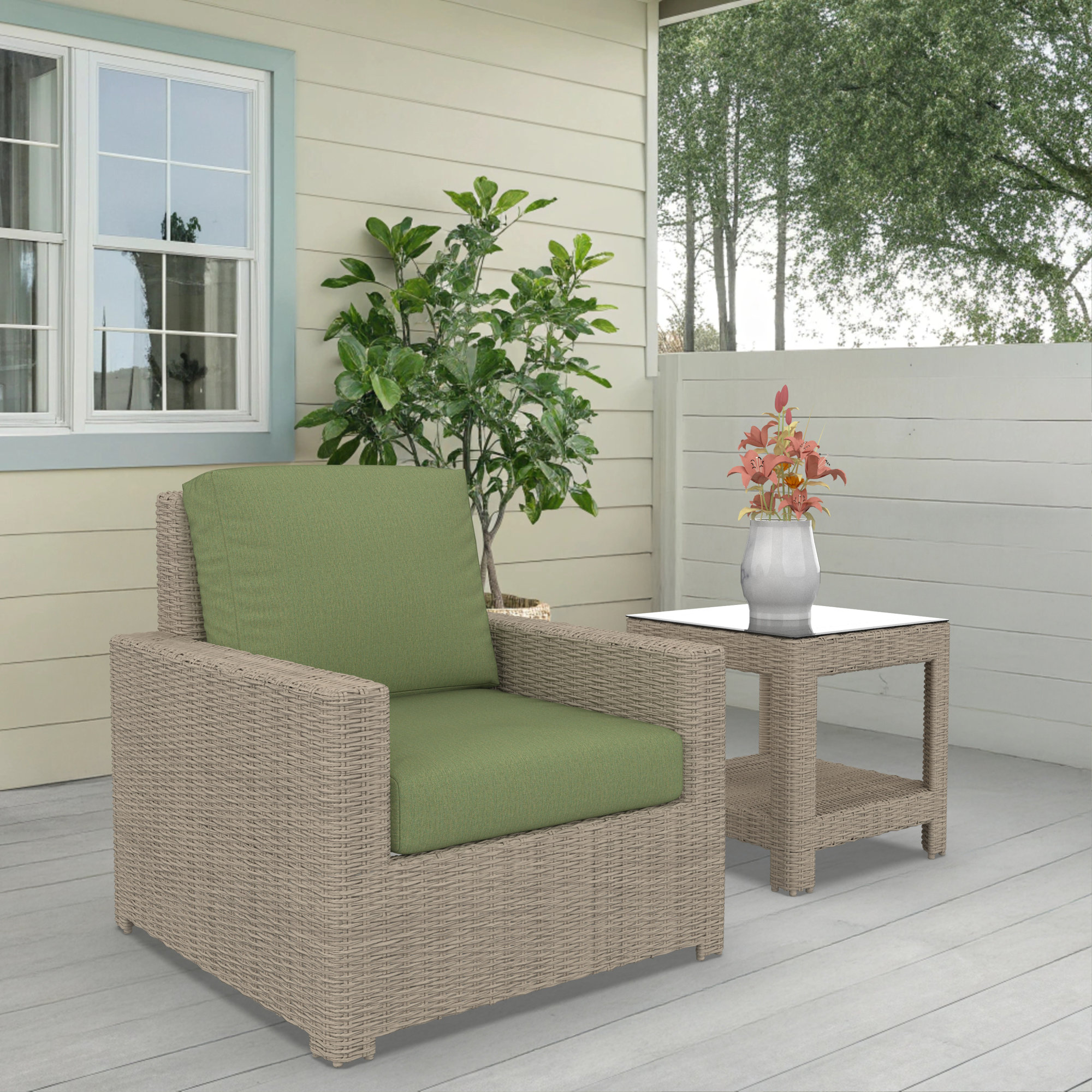 Outdoor Chair With Sunbrella Cushions, Sunbrella Canvas Fern