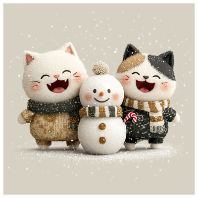 Jolis chats avec bonhomme de neige en toile tendue dans de nombreuses tailles