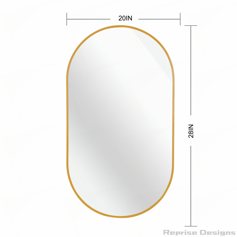 Miroir en métal, Doré, 28 po x 20 po, Ovale