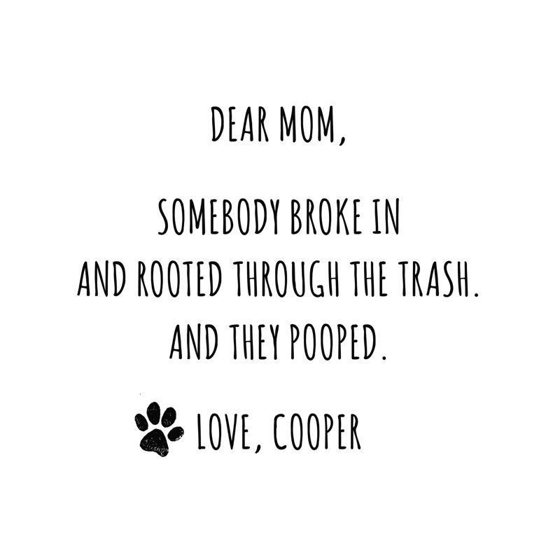 «Dear Mom Dog», lettre sur toile tendue, art textuel, H 30 po x l 30 po