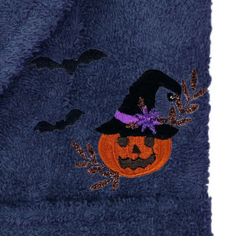 Peignoir 100% lin turque unisexe The Holiday Aisle® - Tête de citrouille, S / M, Bleu marine