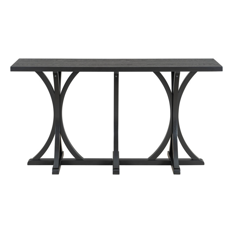 U-Style 59.8'' Wooden Console Table with Oak Veneer Top,Farmhouse Entryway Table with Rubber Wood Slender Curved Legs,Perfect for Living Room,Entryway,Hallway, Dining Spaces.