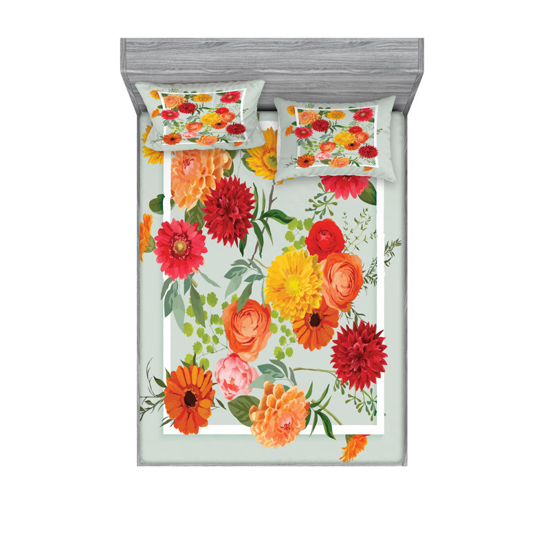 Microfiber Floral Sheet Set, Queen Sheet Set with Fitted Sheet