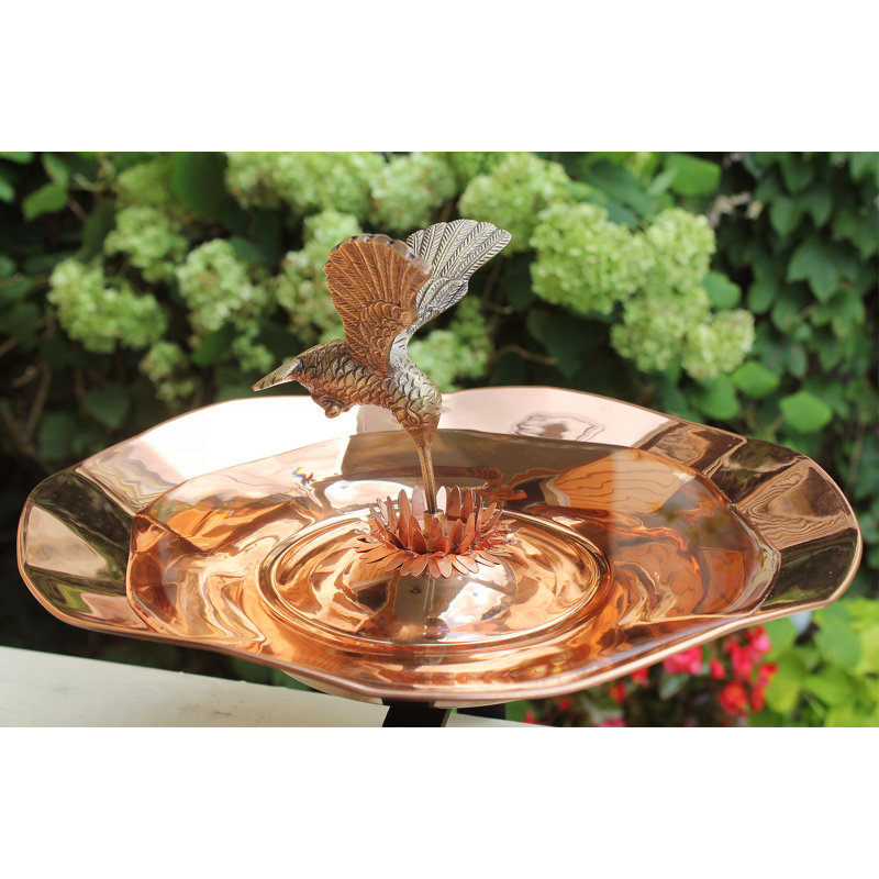 Copper Hummingbird Birdbath with Over Railing Bracket