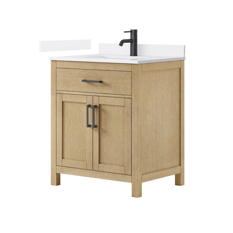30 in. Single Vanity, Whitewashed Oak, Matte Black, White Quartz