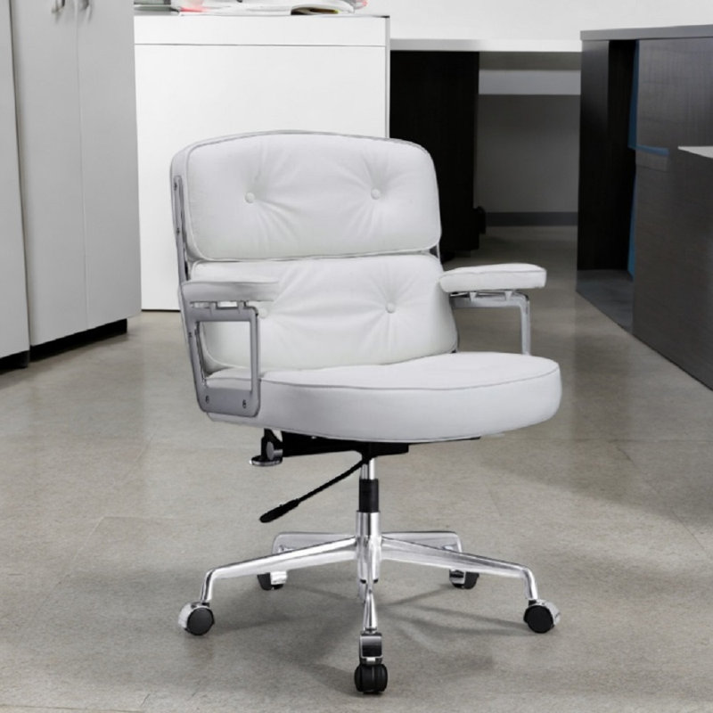 Astrahan Leather Tufted Office Chair, White