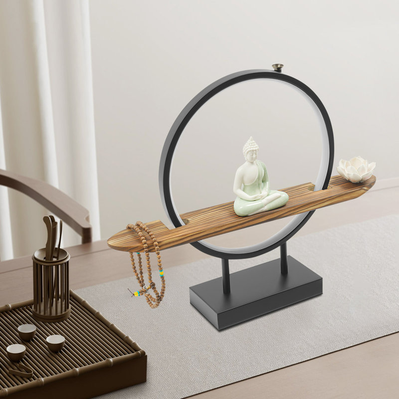 Home Desktop Decor With Buddha Statue And LED Light, Green
