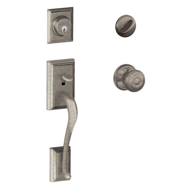 Addison Handleset with Single Cylinder Deadbolt and Georgian Door Knob and Rosette, Distressed Nickel, Yes, Keyed Alike