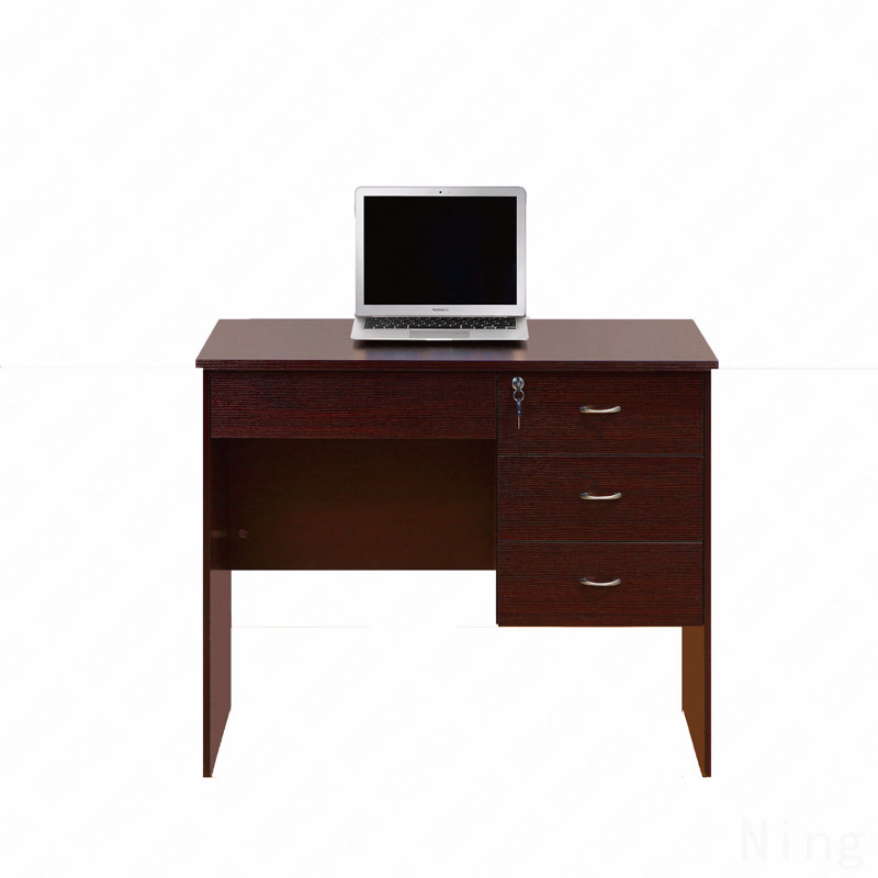Student Desk Work Desk, Mahogany with Three Locking Drawers on Metal Glides & Modesty Panel