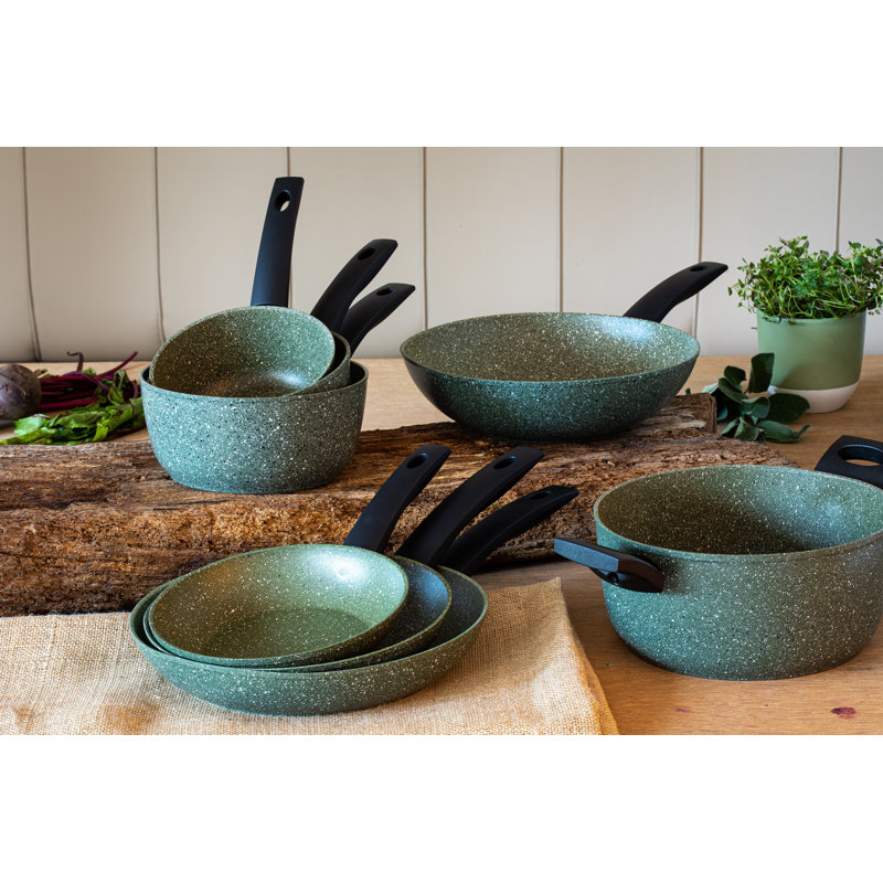 Prestige Eco Plant Based Non Stick 5 Piece induction Saucepans with Toughened Glass Lids (16/18/20cm) and 1 X 20cm and 1 X 24cm Non-Stick induction Frypans - Recycled and Recyclable, Pfoa Free