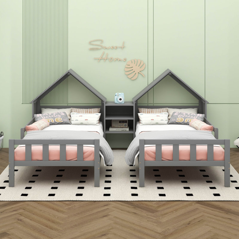 Monterry Double Twin Size Platform Bed, Gray