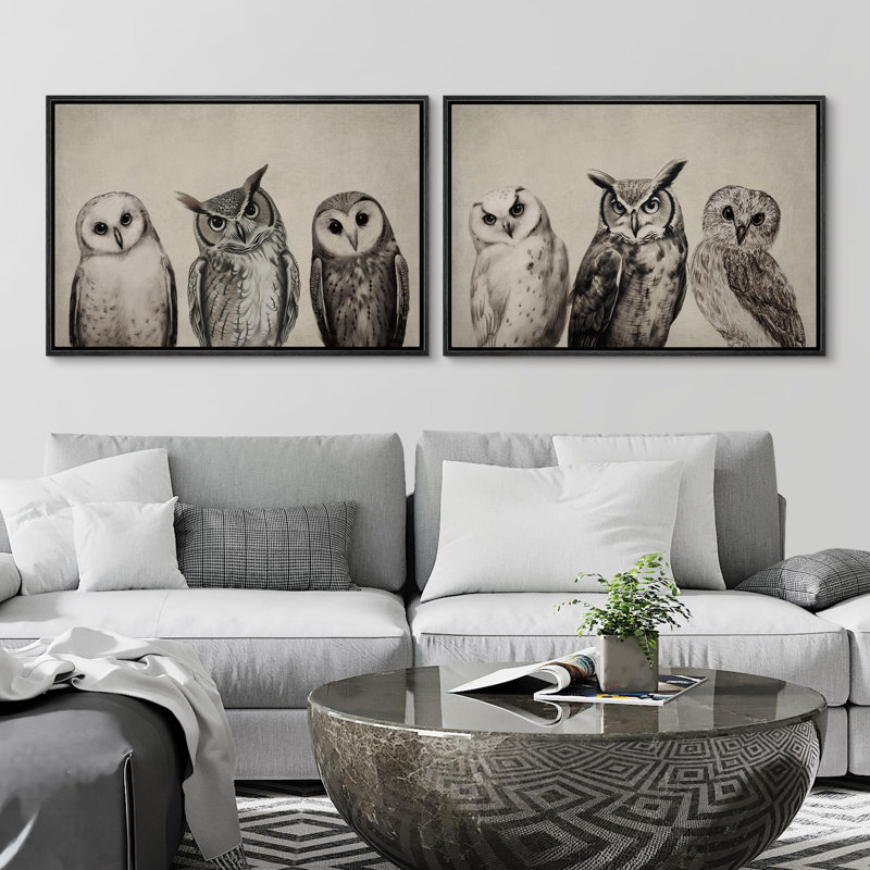 Oiseaux, animaux, hiboux, animal, 2 pièces, H 24 po x l 36 po, Cadre noir