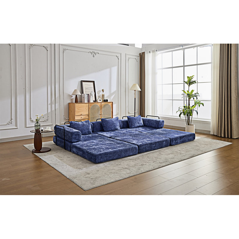 Canapé-lit modulaire convertible, Bleu foncé / bleu