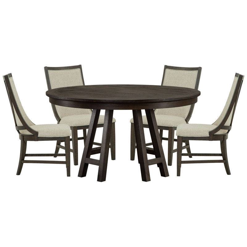 52" Round Dining Table With 4 Host Chairs, Gray, 5 Pieces: Table, 4 Chairs